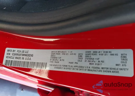 2021 Ram 1500 Big Horn 4X2 6'4 Box from USA, damaged, VIN 1C6RREBT9MN630245